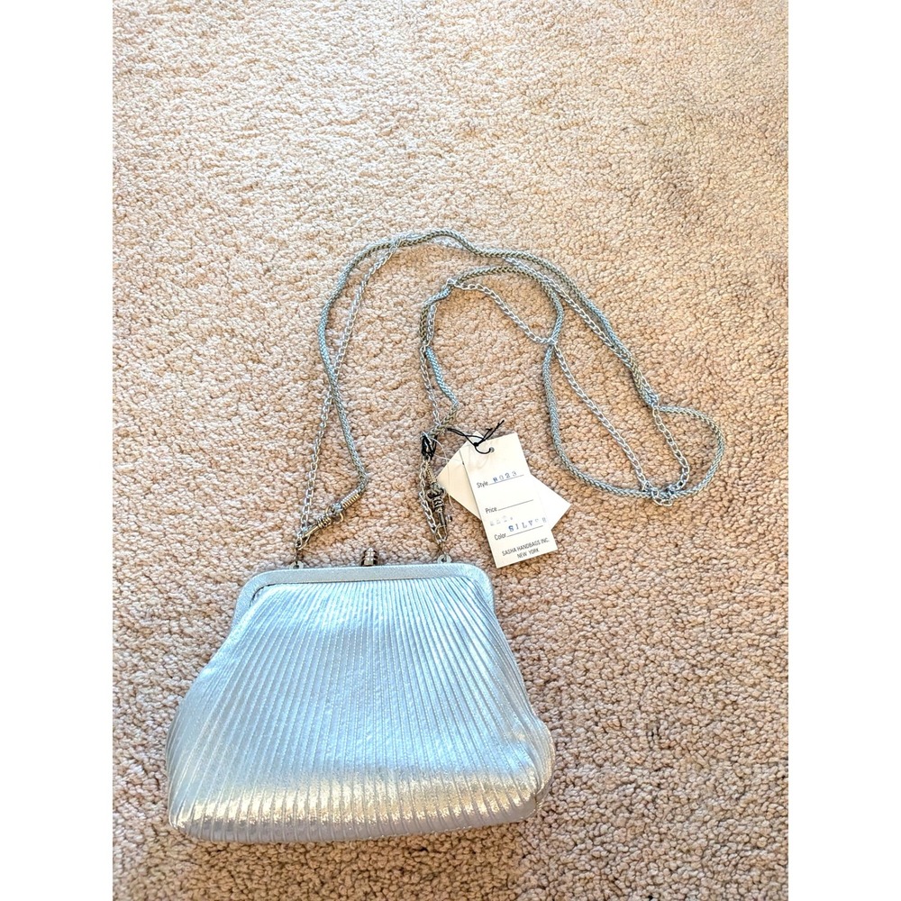 Sasha‎ Handbags Inc. Metallic Silver Evening Clutch Kiss-Lock Bag